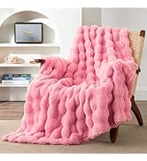 EXQ Home Fluffy Faux Rabbit Fur Throw Blanket for Couch, Soft Luxury Bubble Double Sided Plush Bl...