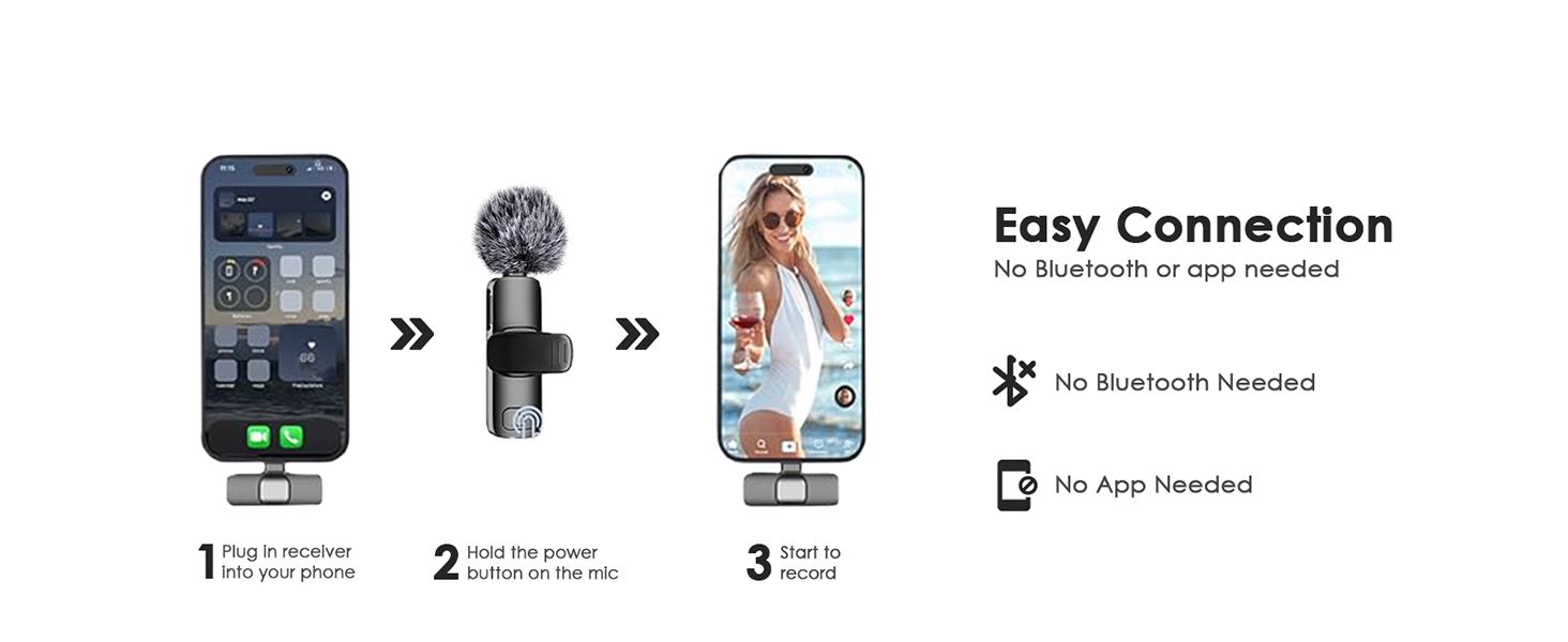 Microphone for iPhone, wireless microphones, mini mic, bluetooth microphone, lavalier microphone