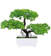 Frjjthchy Mini Artificial Bonsai Tree Plants with Plastic Cement Pots for Home Office Décor (Green)