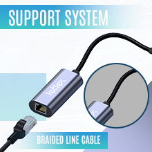 Type C USB network adapter connecting to ethernet internet cable 