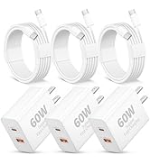 iPhone 17e/17/17 Pro Max Charger, 3 Pack 60W Super Fast Charging Dual Port USB C Wall Charger Blo...