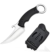 AUBEY Outdoor Fixed Blade D2 Steel, Full-Tang Survival Hunting Knife with Kydex Sheath, Black Bel...