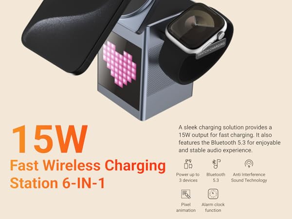 15W fast wireless charging Station 6-IN-1