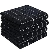 Homaxy 100% Cotton Terry Kitchen Towels(Black, 13 x 28 inches), Checkered Designed, Soft and Supe...