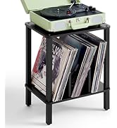 LELELINKY 2-Tier Record Player Stand with Vinyl Record Storage up to 100 Albums, Bedroom Record H...