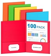 FUCDTEFC 100 Pack Pocket Folders, Folder with Pockets, 5 Assorted Colors Letter Size Heavy Duty 2...