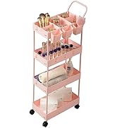 danpinera Slim Storage Cart, 4 Tier Bathroom Cart Organizer Narrow Laundry Cart with Wheels Divid...