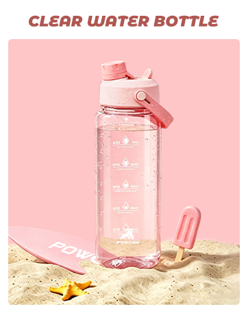 POWCAN Clear Plastic Water Bottle with 2-in-1 Lid, Motivational Water Bottle with Time Marker
