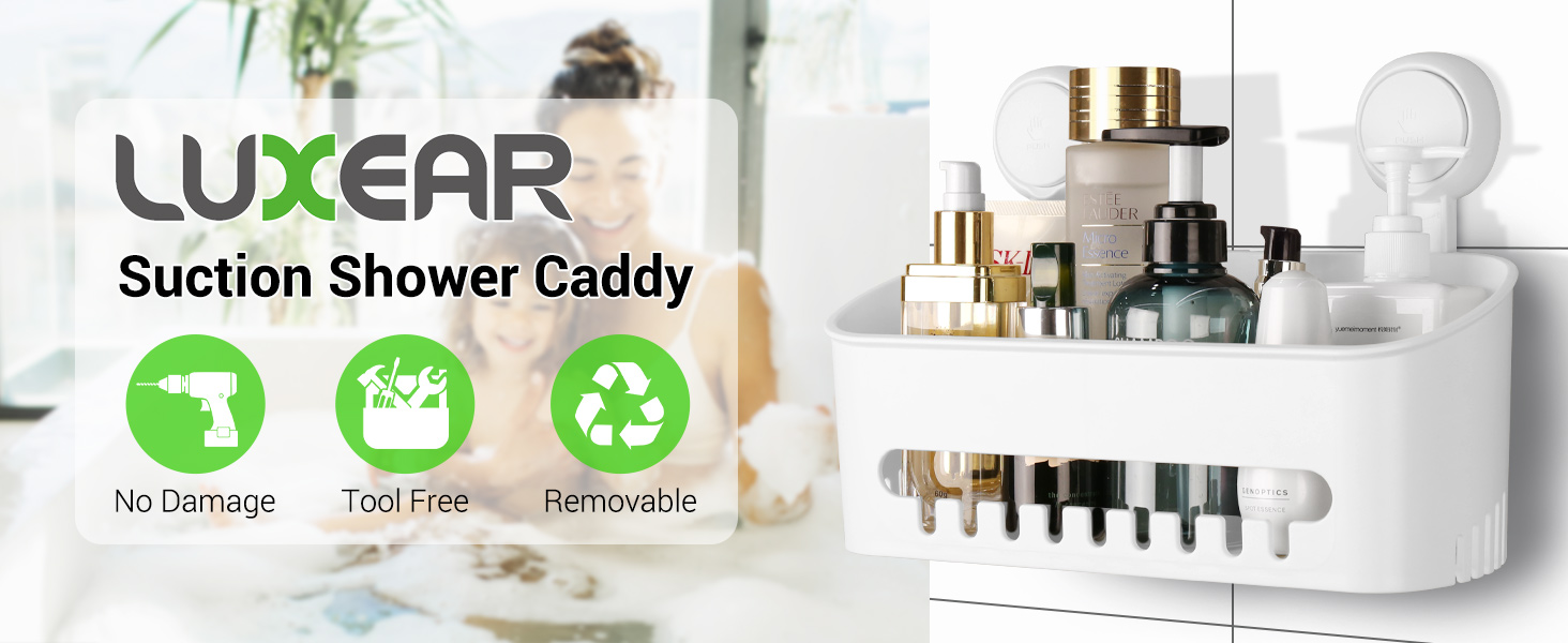 LUXEAR Suction Cup Shower Basket Powerful Vacuum Suction Shower Caddy
