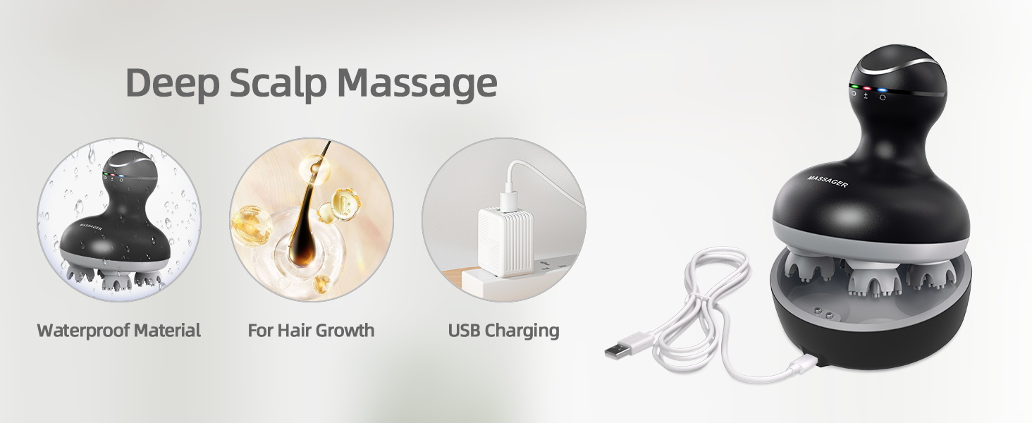 cotsoco Electric Scalp Head Massager with 4 Heads 84 Nodes for Hair Growth and Stress Release