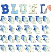Self Adhesive Chenille Letters Patches 104PCS Blue Stick on Letter Patches Varsity Initial Patch ...