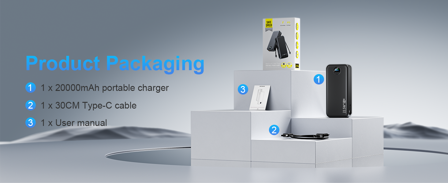 Product Package 1 x 20000mAh portable charger 1 x 30CM Type-C cable 1 x User manual