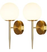 Modern Gold Globe Wall Sconce Decor Set of 2, Industrial Mid Century Bathroom Vanity Wall Light w...