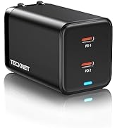 TECKNET USB C Wall Charger, 45W GaN Fast Charger PD3.0 USB C Power Adapter Foldable Dual USB C Wa...