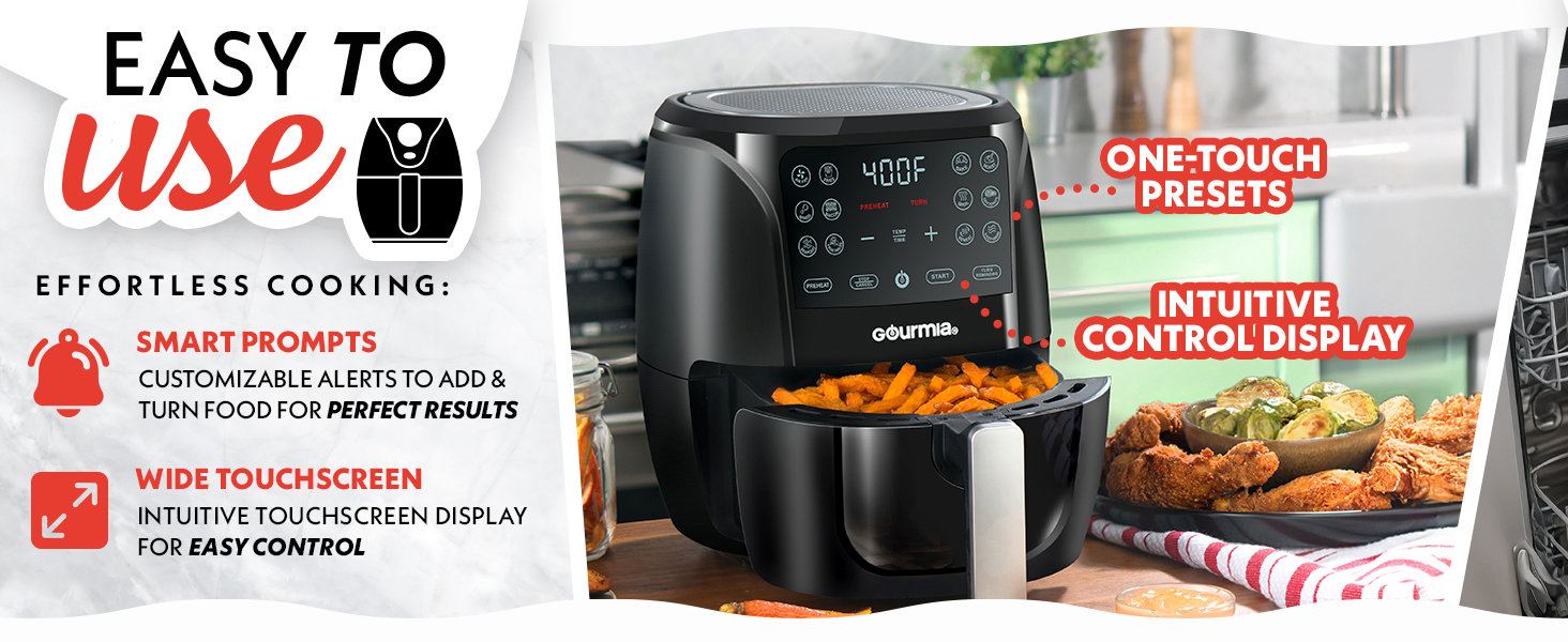Compact countertop air fryer with 12 one-touch cooking presets