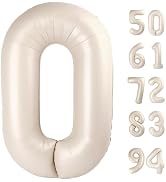 Cream White Number Balloon 40 Inch, Off-white 0 Number Balloons, 10 20 30 40 50 Numbers Balloon B...