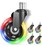 WEWILL RGB Chair Caster Wheels, Self-Lit No Batteries, 3" PU Rubber (5-Pack), Heavy Duty 325kg/71...