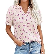 PRETTYGARDEN Summer Short Sleeve V Neck Shirts for Women 2026 Trendy Floral Print Loose Ruffle To...