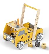 BABY JOY Wooden Baby Walker, Pretend Play Tool Bench, Push and Pull Learning Walker Activity Cent...