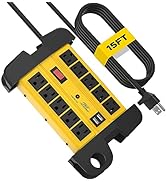 CRST Heavy Duty Power Strip with USB (3.1A),10-Outlet Metal Surge Protector Power Strip with 15FT...