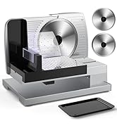 OSTBA Die-Cast Electric Meat Slicer Machine, 0-23mm Adjustable Thickness, Two 6.7” Removable Stai...
