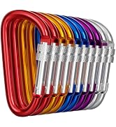 3 Inch Carabiner Clip with Screw Lock - 10 PCs Aluminum Locking Carabiner Clip, Multicolor (Red, ...