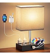 Kakanuo Fully Dimmable Nightstand Lamp for Bedroom with USB C Ports, Grey Small Bedside Table Lam...