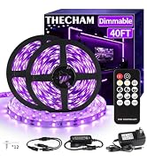 THECHAM 40ft Black Light Strip with Remote, 720 LED Lamp Beads, 12V Flexible Lights for Glow Part...