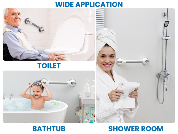 LEVERLOC Grab Bars for Bathtubs and Showers, 17inch Handicap Grab Bars with Two Suction Cup
