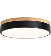 WOKNOS Modern Dimmable LED Close to Ceiling Light Minimalist Wood Oak Flush Mount Ceiling Light F...