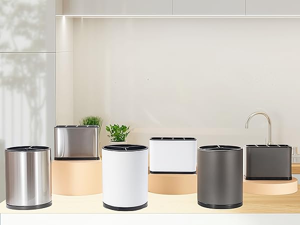 Kitchen Utensil Holder Large Rotating For Counter Organizer Stainless Cooking Silverware Caddy