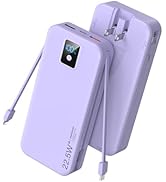 Portable Charger, 20000mAh 22.5W Fast Charging Power Bank with Built-in Cables & Wall Plug, Trave...