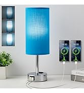 lifeholder Cylinder Touch Lamp, Dimmable USB Lamp Include One LED Bulb, Fabric Shade Lamp Built i...