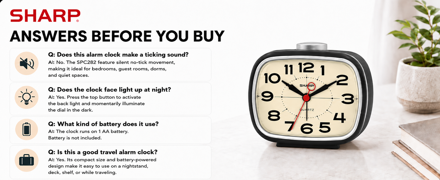 battery powered portable alarm clock retro cool 50s 60s 70s bedside alarm easy to read analog