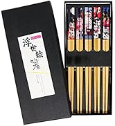 Exzact Chopsticks Gift Set - 5 Pairs of Reusable Natural Bamboo Chopsticks in a Beautiful Black H...