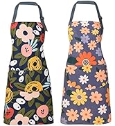ARBINSON 2 Pack Floral Apron for Women with Pockets, Adjustable Cotton Chef Aprons for Kitchen, C...