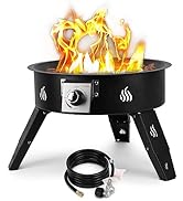 Onlyfire Outdoor Propane Fire Pit 19", Height Adjustable Gas Fire Bowl with Lava Rocks -Portable ...