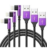 KIYODA iPhone Charger Cable 6ft, 3 Pack Lightning Cable, 90 Degree Nylon Braided Gaming Charging ...