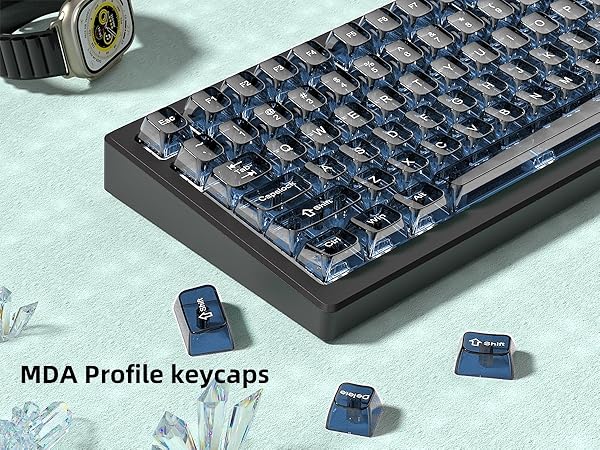 Haze Blue Clear keycaps,Transparent MDA keycaps,Ceramic Jelly Key caps Set,Shine Through Key caps