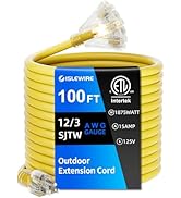 islewire 100 FT Outdoor Extension Cord with Multiple Outlets, 12 Gauge Heavy Duty Yellow Extensio...