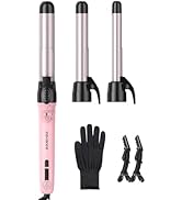 Rotating Curling Iron 3 in 1 Set, Automatic Curling Wand with 3 Interchangeable Ceramic Barrels(0...