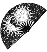 GloFX Rave Fan - Sun &amp; Moon - Large Folding Fan - Music Festival Essential, EDM Rave Accessories,...