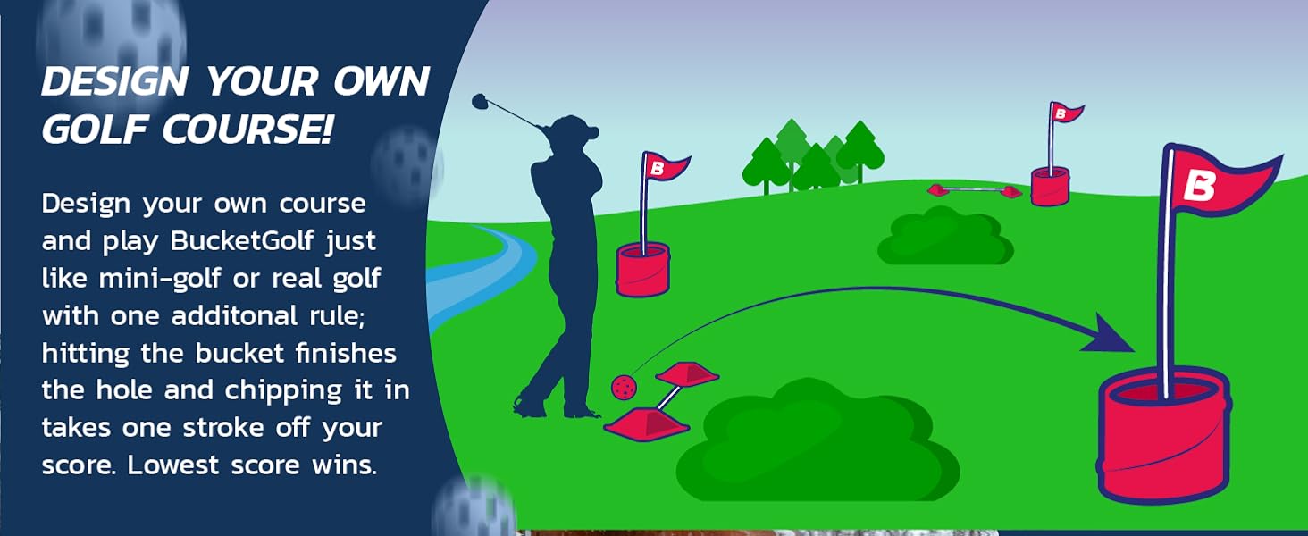 Design your own golf course and play bucketgolf like mini golf or real golf