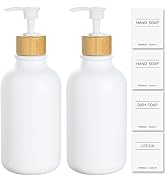 KASUNTING White Soap Dispenser, 2 Pack Plastic Bathroom Hand Soap and Lotion Dispenser Set with B...