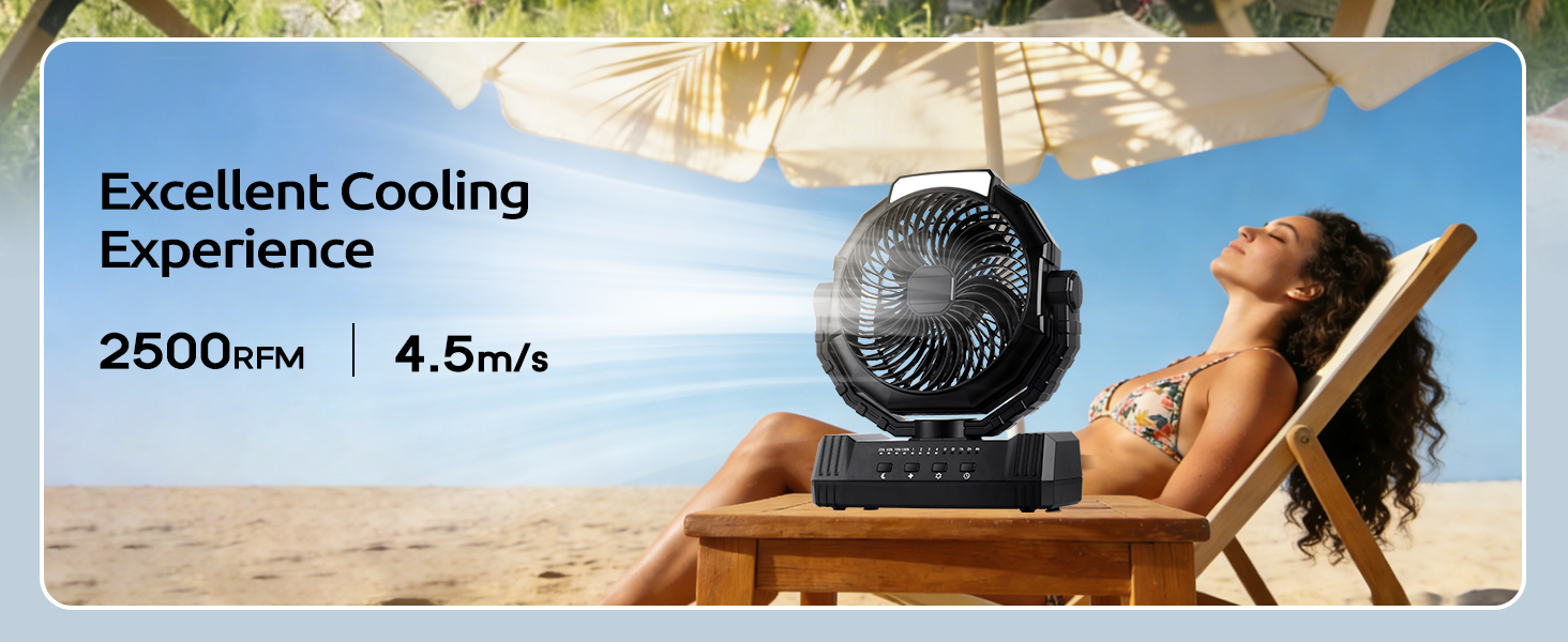 portable battery powered fan for camping outdoor patio rechargeable tent