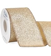 Ribbli Champagne Gold Glitter Wired Ribbon,Chanmpagne Ribbon with Metallic Edge,Christmas Ribbon ...