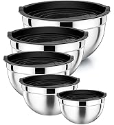 P&amp;P CHEF Mixing Bowls with Airtight Lids Set of 5, 10-Piece Stainless Steel Mixing Nesting Bowl, ...