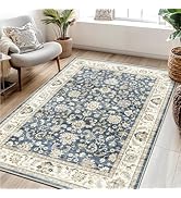 WITSHOCK Living Room Rug 5x7 Rug Machine Washable, Boho Area Rug Non Slip Floral Vintage Low Pile...