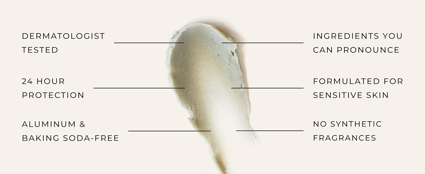 Cream smear in the center with callouts highlighting key benefits