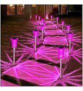DenicMic Solar Lights Outdoor 10 Pack Waterproof Pink LED Stainless Steel Stake Outside Lights fo...